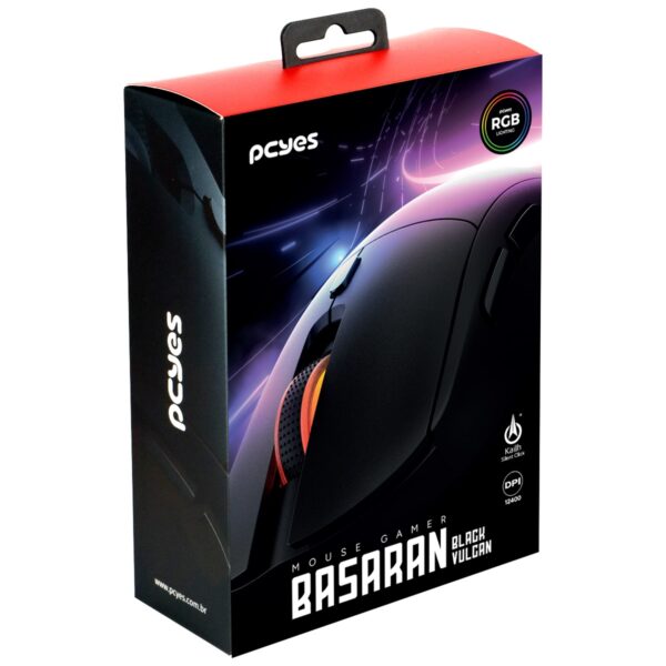 MOUSE GAMER PCYES BASARAN BLACK VULCAN - 12400 DPI - RGB - 6 BOTOES - PMGBRBV - Imagem 12