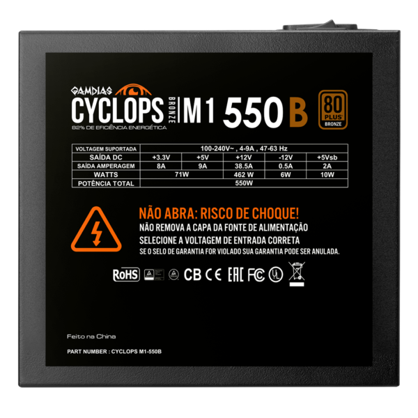 FONTE GAMDIAS CYCLOPS M1-550B WATTS 80 PLUS BRONZE SEM CABO - Imagem 5