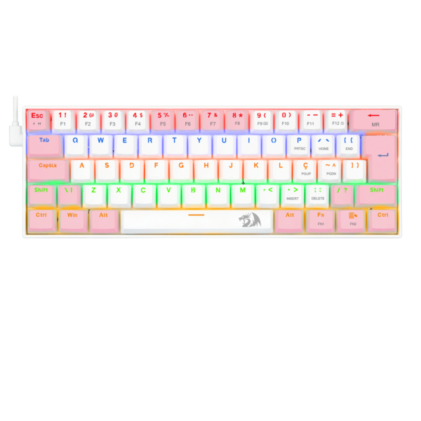TECLADO GAMER REDRAGON LAKSHMI RAINBOW BRANCO E ROSA COM SWITCH MARROM