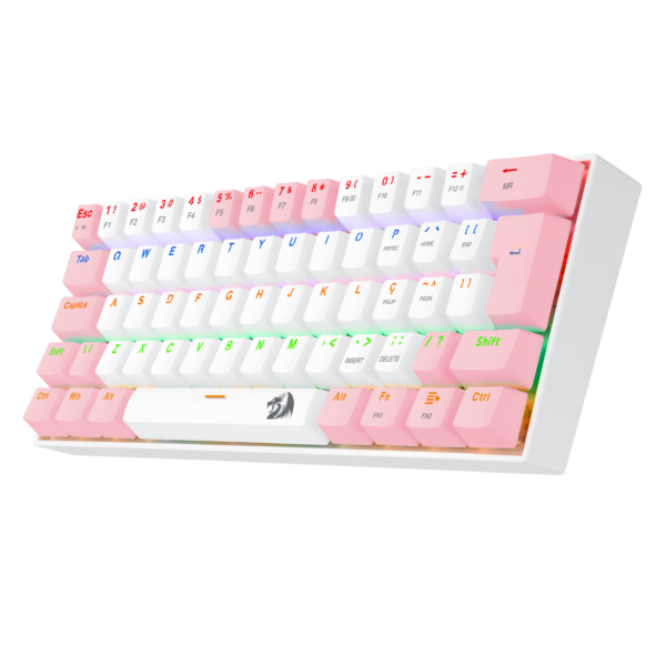 TECLADO GAMER REDRAGON LAKSHMI RAINBOW BRANCO E ROSA COM SWITCH MARROM - Imagem 2