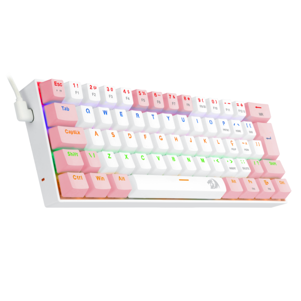 TECLADO GAMER REDRAGON LAKSHMI RAINBOW BRANCO E ROSA COM SWITCH MARROM - Imagem 3