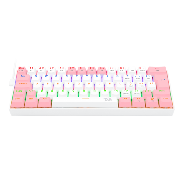 TECLADO GAMER REDRAGON LAKSHMI RAINBOW BRANCO E ROSA COM SWITCH MARROM - Imagem 6