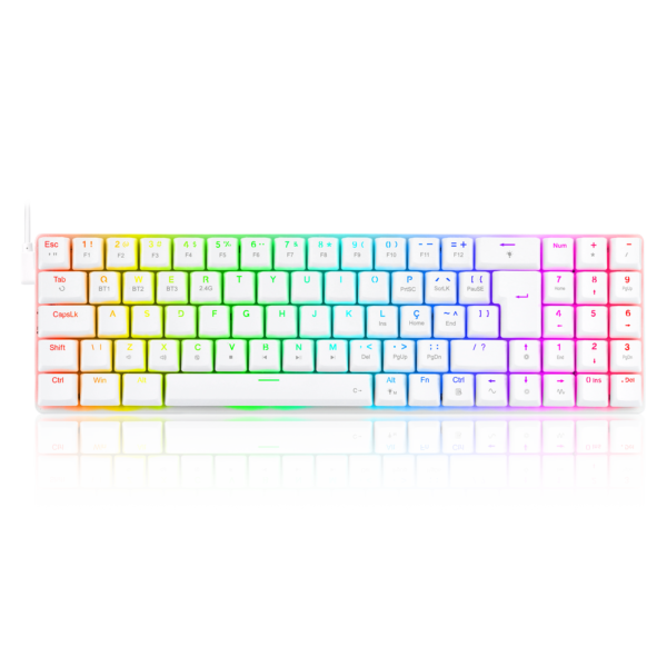 TECLADO MECANICO GAMER ASHE PRO RGB BRANCO SWITCH MARROM SEM FIO (2.4/BT)