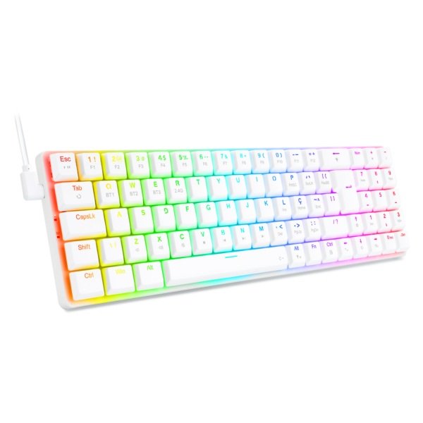 TECLADO MECANICO GAMER ASHE PRO RGB BRANCO SWITCH MARROM SEM FIO (2.4/BT) - Imagem 2
