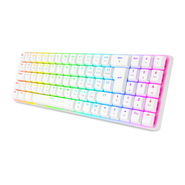 TECLADO MECANICO GAMER ASHE PRO RGB BRANCO SWITCH MARROM SEM FIO (2.4/BT) - Imagem 3