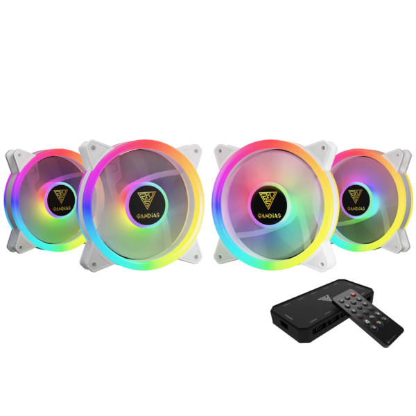 KIT 4 FANS RGB AEOLUS COM 4 FANS BRANCO