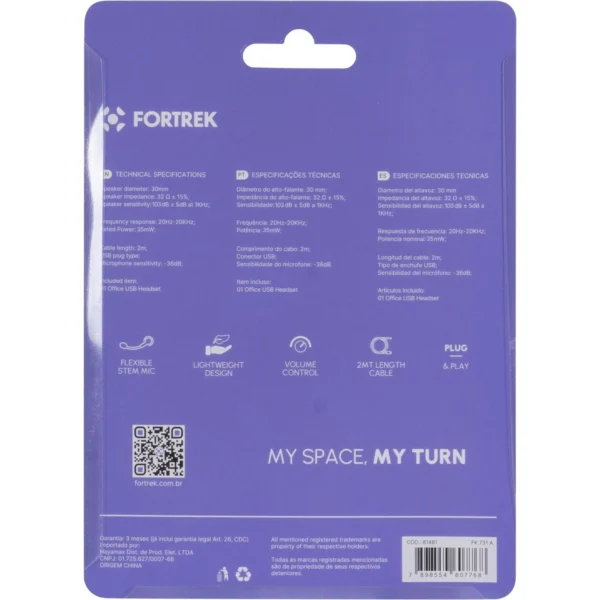 HEADSET USB FORTREK FK731A - Imagem 6