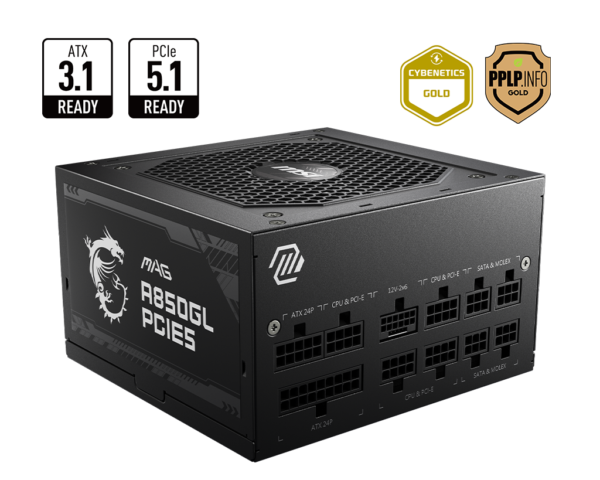 FONTE ATX 3.0 MODULAR 850W MAG A850GL PCIE5 COM CABO DE FORCA PFC ATIVO 80 PLUS GOLD PRETO MSI - Imagem 5