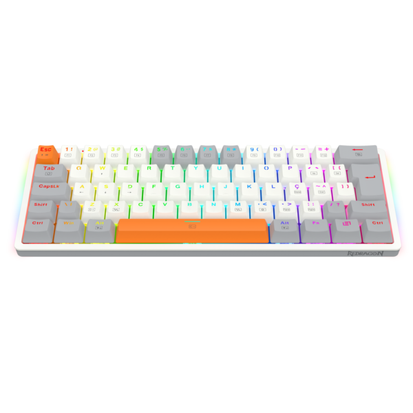 TECLADO MECANICO GAMER AKALI KEYCAPS BRANCO, CINZA E LARANJA RGB SWITCH MARROM - Imagem 2