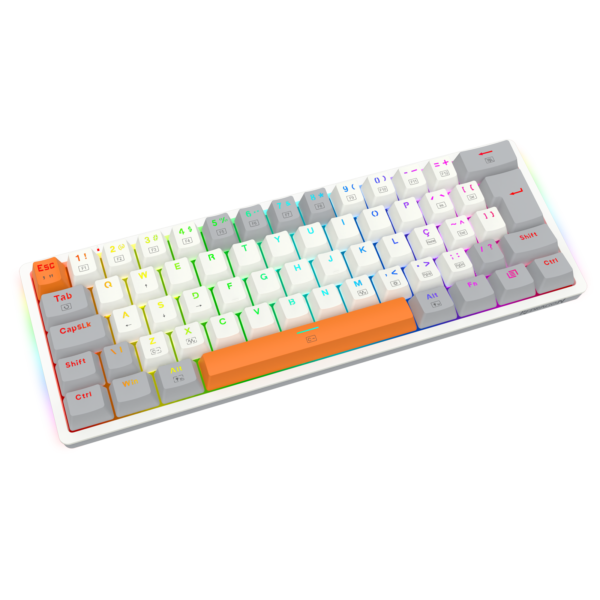 TECLADO MECANICO GAMER AKALI KEYCAPS BRANCO, CINZA E LARANJA RGB SWITCH MARROM - Imagem 3