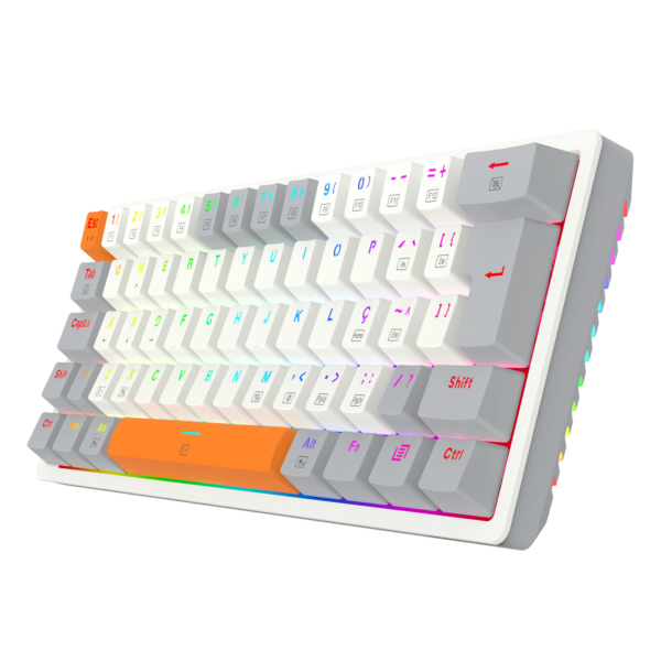TECLADO MECANICO GAMER AKALI KEYCAPS BRANCO, CINZA E LARANJA RGB SWITCH MARROM - Imagem 8